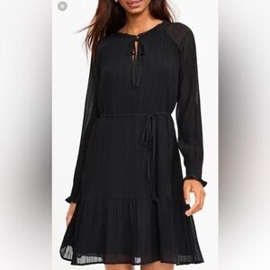 LOFT Black Crinkle Lined Long Sleeve Dress